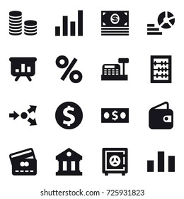 16 vector icon set : coin stack, graph, money, diagram, presentation, percent, cashbox, abacus, core splitting, dollar coin, wallet, credit card, library, safe