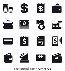 16 vector icon set : coin stack, dollar, receipt, wallet, purse, money, money gift, cashbox, credit card, account balance, mobile pay