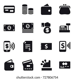 16 vector icon set : coin stack, wallet, purse, money, cashbox, phone pay, account balance, receipt, mobile pay, credit card
