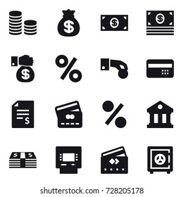 16 vector icon set : coin stack, money bag, money, money gift, percent, hand coin, credit card, account balance, library, atm, safe