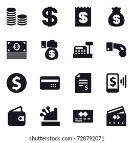 16 vector icon set : coin stack, dollar, receipt, money bag, money, money gift, cashbox, hand coin, dollar coin, credit card, account balance, mobile pay, wallet