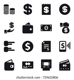 16 Vector Icon Set : Coin Stack, Dollar, Receipt, Investment, Wallet, Money, Money Gift, Diagram, Dollar Coin, Account Balance, Mobile Pay, Atm, Credit Card