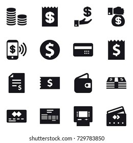 16 vector icon set : coin stack, receipt, investment, money gift, phone pay, dollar coin, credit card, account balance, wallet, atm