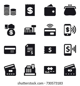 16 vector icon set : coin stack, receipt, wallet, purse, money gift, cashbox, tap to pay, phone pay, credit card, account balance, mobile pay