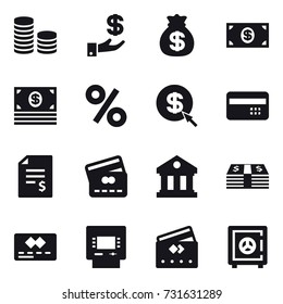 16 vector icon set : coin stack, investment, money bag, money, percent, dollar arrow, credit card, account balance, library, atm, safe