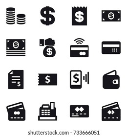 16 vector icon set : coin stack, dollar, receipt, money, money gift, tap to pay, credit card, account balance, mobile pay, wallet, cashbox