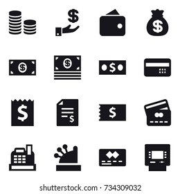 16 vector icon set : coin stack, investment, wallet, money bag, money, credit card, receipt, account balance, cashbox, atm