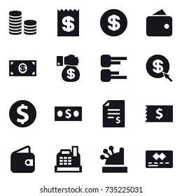 16 vector icon set : coin stack, receipt, dollar, wallet, money, money gift, diagram, dollar arrow, dollar coin, account balance, cashbox