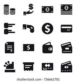 16 vector icon set : coin stack, investment, money, diagram, hand coin, dollar coin, credit card, account balance, receipt, wallet, cashbox, atm receipt