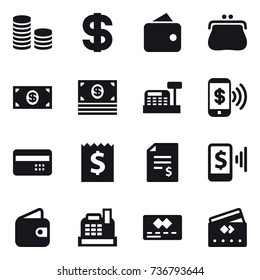 16 vector icon set : coin stack, dollar, wallet, purse, money, cashbox, phone pay, credit card, receipt, account balance, mobile pay