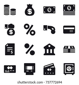 16 vector icon set : coin stack, money bag, money, money gift, percent, hand coin, credit card, account balance, library, atm, safe