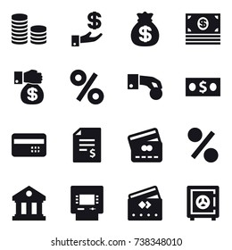 16 vector icon set : coin stack, investment, money bag, money, money gift, percent, hand coin, credit card, account balance, library, atm, safe