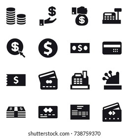 16 vector icon set : coin stack, investment, money gift, cashbox, dollar arrow, dollar coin, money, credit card, receipt