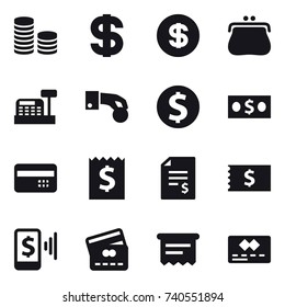 16 vector icon set : coin stack, dollar, purse, cashbox, hand coin, dollar coin, money, credit card, receipt, account balance, mobile pay, atm receipt