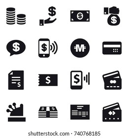 16 vector icon set : coin stack, investment, money gift, money message, phone pay, crypto currency, credit card, account balance, receipt, mobile pay, cashbox