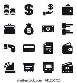 16 vector icon set : coin stack, dollar, investment, wallet, purse, money bag, money, diagram, hand coin, credit card, account balance, cashbox, atm receipt, atm