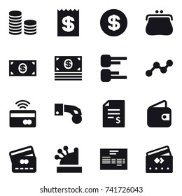 16 vector icon set : coin stack, receipt, dollar, purse, money, diagram, graph, tap to pay, hand coin, account balance, wallet, credit card, cashbox