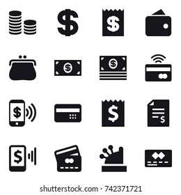 16 Vector Icon Set : Coin Stack, Dollar, Receipt, Wallet, Purse, Money, Tap To Pay, Phone Pay, Credit Card, Account Balance, Mobile Pay, Cashbox