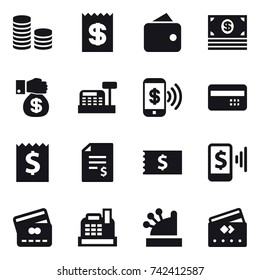 16 vector icon set : coin stack, receipt, wallet, money, money gift, cashbox, phone pay, credit card, account balance, mobile pay