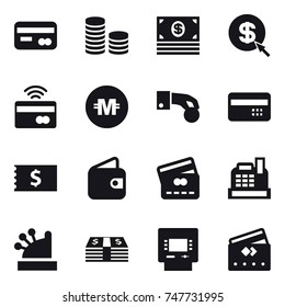 16 vector icon set : coin stack, money, dollar arrow, tap to pay, crypto currency, hand coin, credit card, receipt, wallet, cashbox, atm