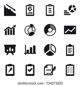 16 vector icon set : crisis, report, clipboard, diagram, circle diagram, statistic, presentation, graph, clipboard, clipboard list
