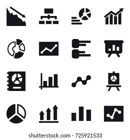 16 vector icon set : crisis, hierarchy, diagram, circle diagram, statistic, presentation, annual report, graph, graph up