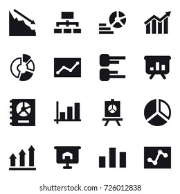 16 vector icon set : crisis, hierarchy, diagram, circle diagram, statistic, presentation, annual report, graph, graph up