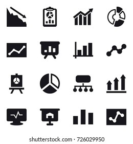 16 vector icon set : crisis, report, diagram, circle diagram, statistic, presentation, graph, structure, graph up