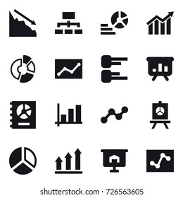 16 vector icon set : crisis, hierarchy, diagram, circle diagram, statistic, presentation, annual report, graph, graph up