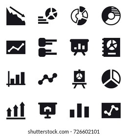 16 vector icon set : crisis, diagram, circle diagram, statistic, presentation, annual report, graph, graph up