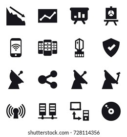 16 vector icon set : crisis, statistic, presentation, phone wireless, server, crystall  memory, satellite antenna