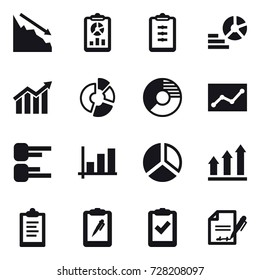 16 vector icon set : crisis, report, clipboard, diagram, circle diagram, statistic, graph, graph up