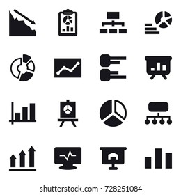16 vector icon set : crisis, report, hierarchy, diagram, circle diagram, statistic, presentation, graph, structure, graph up