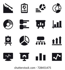 16 vector icon set : crisis, report, diagram, circle diagram, presentation, graph, structure, graph up