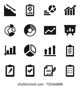 16 vector icon set : crisis, report, diagram, circle diagram, statistic, presentation, graph, graph up, clipboard, clipboard list