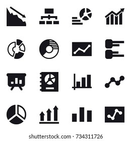 16 vector icon set : crisis, hierarchy, diagram, circle diagram, statistic, presentation, annual report, graph, graph up
