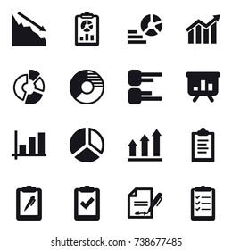 16 vector icon set : crisis, report, diagram, circle diagram, presentation, graph, graph up, clipboard, clipboard list