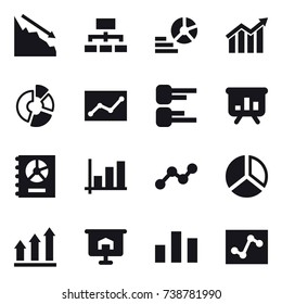 16 vector icon set : crisis, hierarchy, diagram, circle diagram, statistic, presentation, annual report, graph, graph up