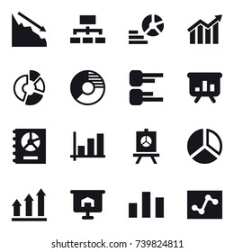16 vector icon set : crisis, hierarchy, diagram, circle diagram, presentation, annual report, graph, graph up
