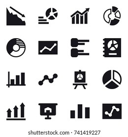 16 vector icon set : crisis, diagram, circle diagram, statistic, annual report, graph, presentation, graph up