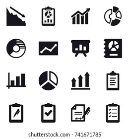 16 vector icon set : crisis, report, diagram, circle diagram, statistic, presentation, annual report, graph, graph up, clipboard, clipboard list