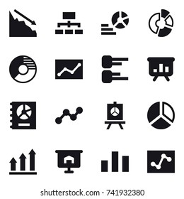 16 vector icon set : crisis, hierarchy, diagram, circle diagram, statistic, presentation, annual report, graph, graph up