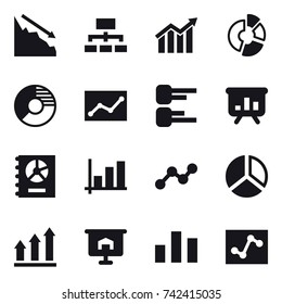 16 vector icon set : crisis, hierarchy, diagram, circle diagram, statistic, presentation, annual report, graph, graph up