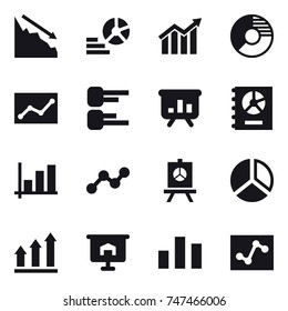 16 vector icon set : crisis, diagram, circle diagram, statistic, presentation, annual report, graph, graph up