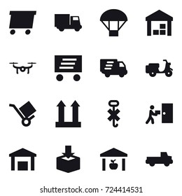 16 vector icon set : delivery, truck, parachute, warehouse, drone, pickup