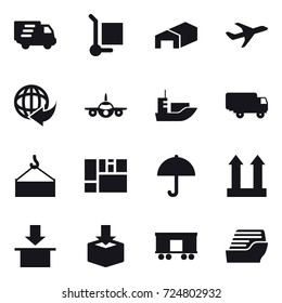 16 vector icon set : delivery, cargo stoller, warehouse, cruise ship