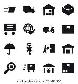 16 vector icon set : delivery, truck, warehouse, box, package