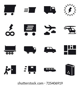 16 vector icon set : delivery, truck, lightning, infinity power, journey