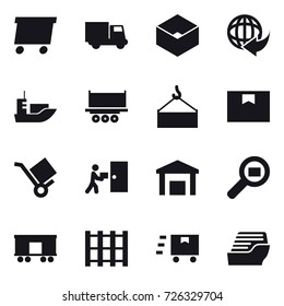 16 vector icon set : delivery, truck, box, cruise ship
