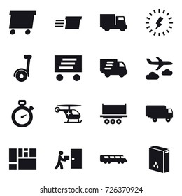 16 vector icon set : delivery, truck, lightning, segway, journey, stopwatch